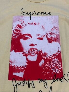 MADONNA x SUPREME Justify my Love T SHIRT YELLOW LG QUEEN OF POP RARE!